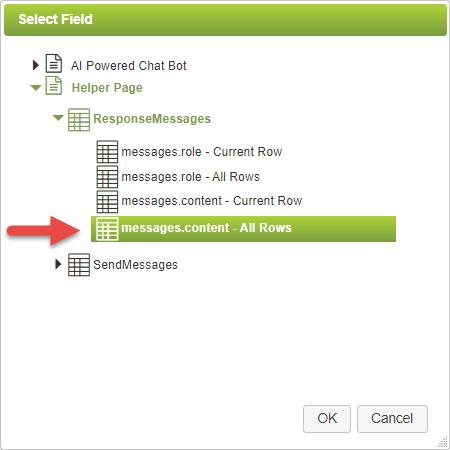 ChatBot messages content return parameter