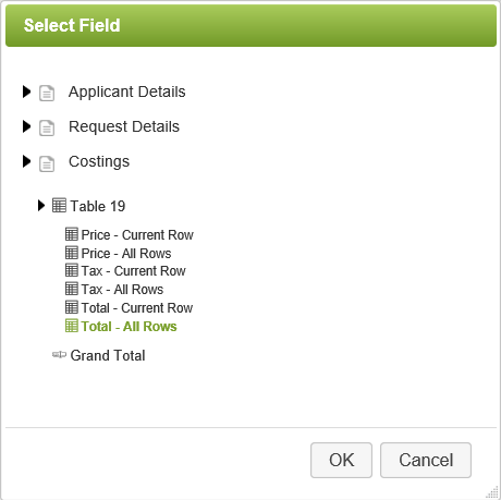 Performing Column Calculations_Select a Field Dialog