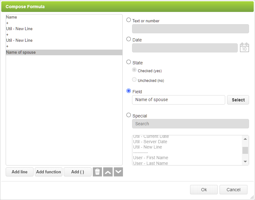 Compose Formula Dialog - New Line Character Example