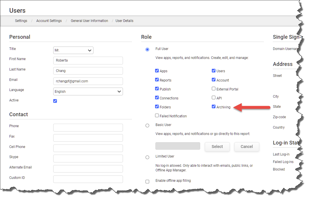 Assigning Archiving Permissions - Archiving Option