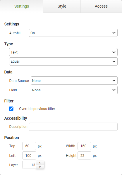 Filter Input Settings