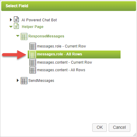 ChatBot messages role return parameter