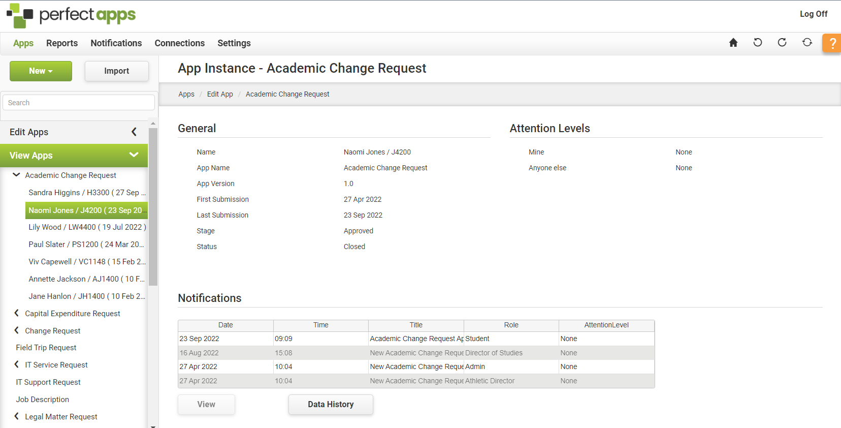 View Apps - Specific Instance Selected