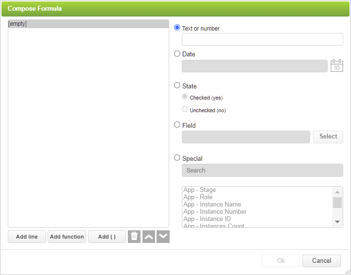 Performing Row Calculations - Comp Formula Dialog - Select Field Option