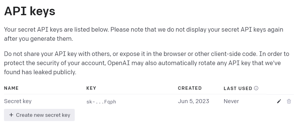 OpenAI API Keys