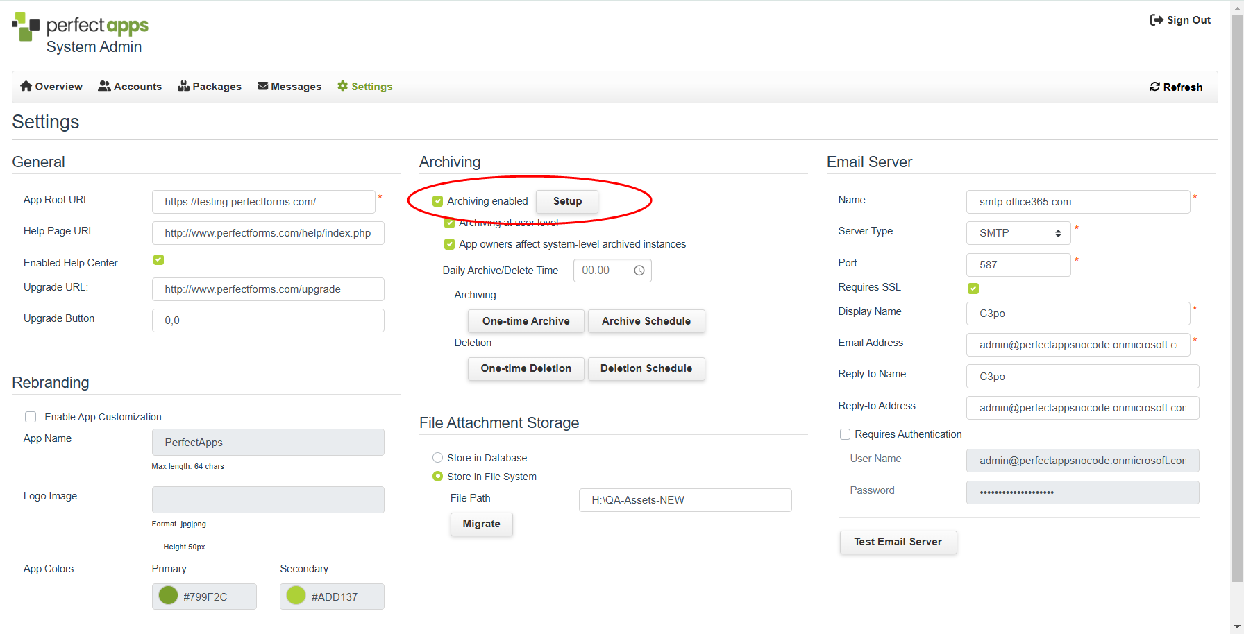 Archiving Enabled Check Box