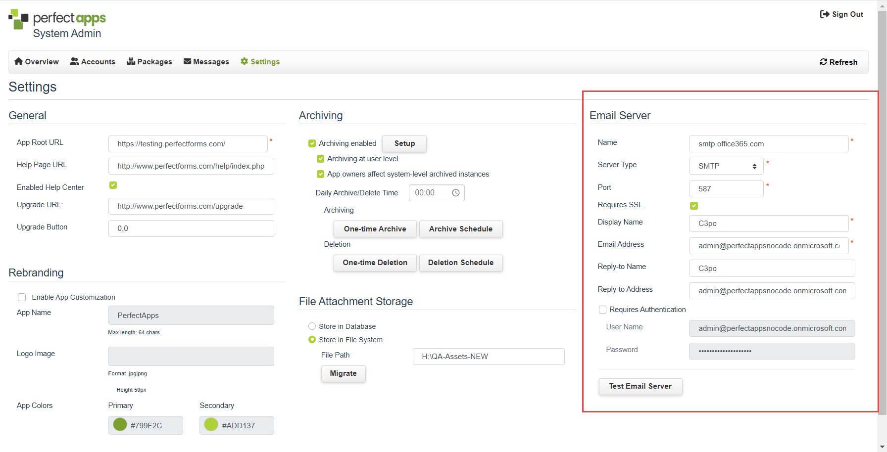 Email Server Section