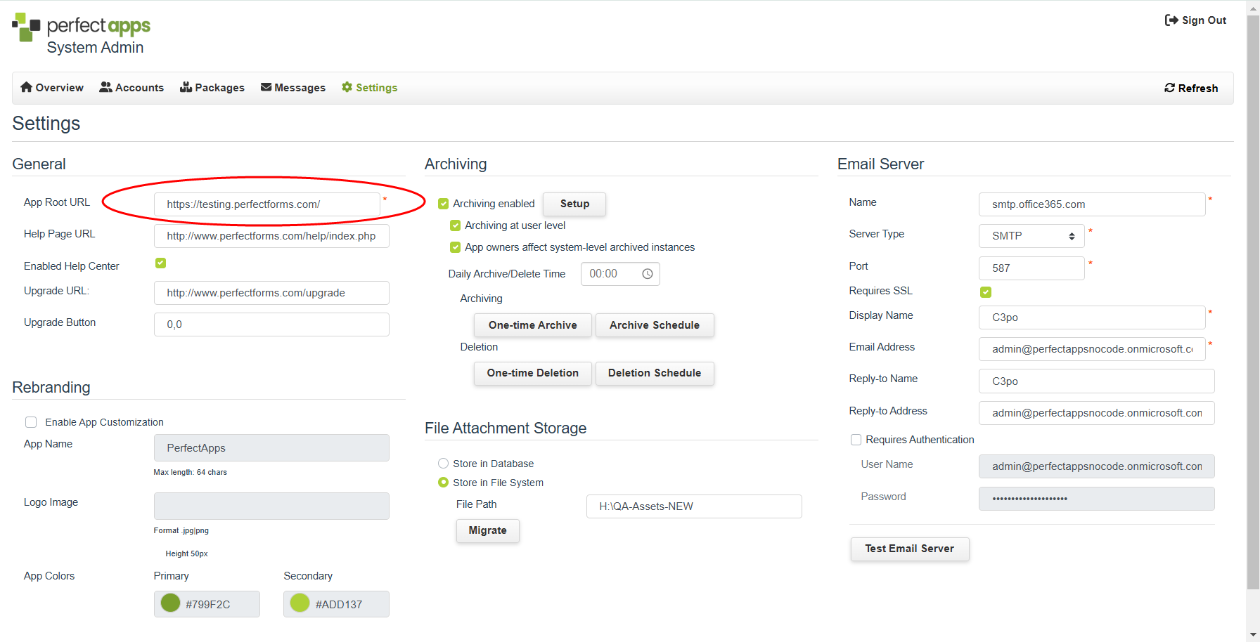 Application Root URL Field